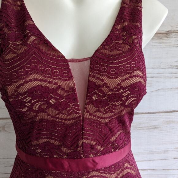 City Triangles Maroon Lace Fit and Flare Cocktail Dress 3 - Picture 4 of 4